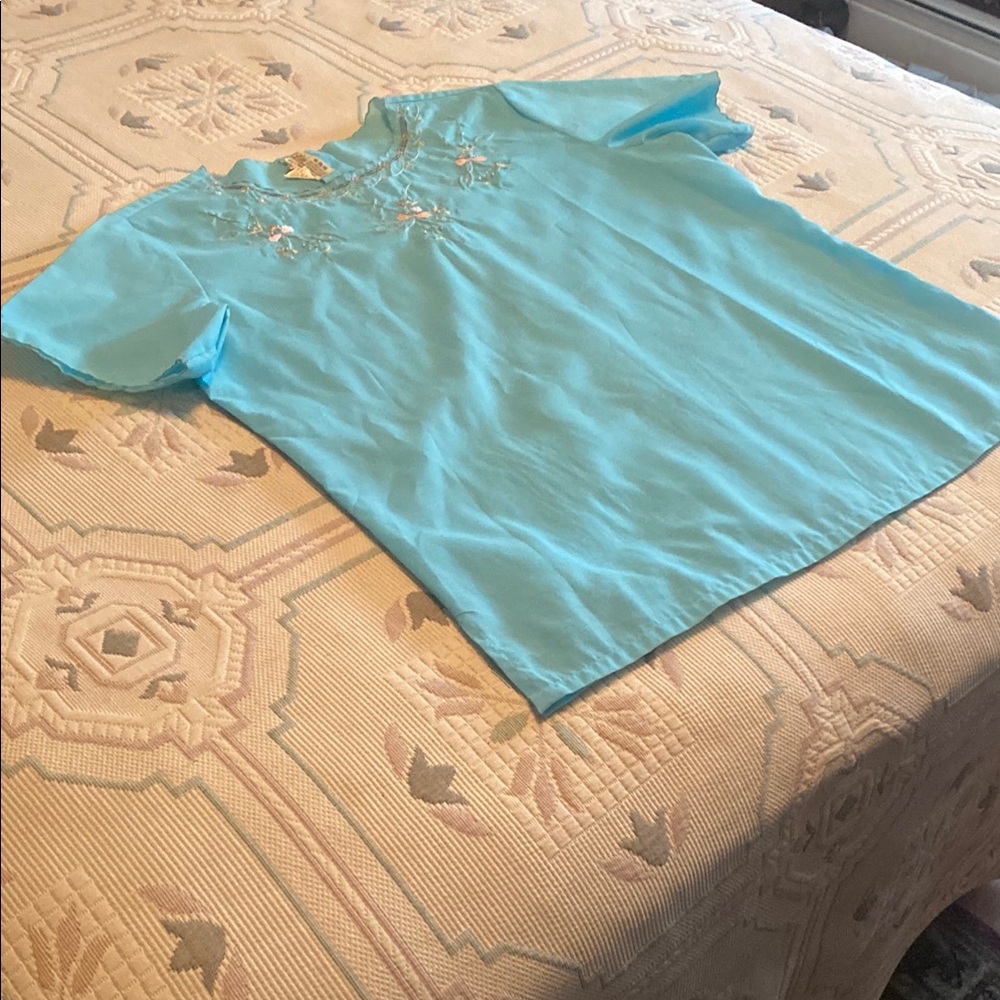 Light Blue Embroidered Top